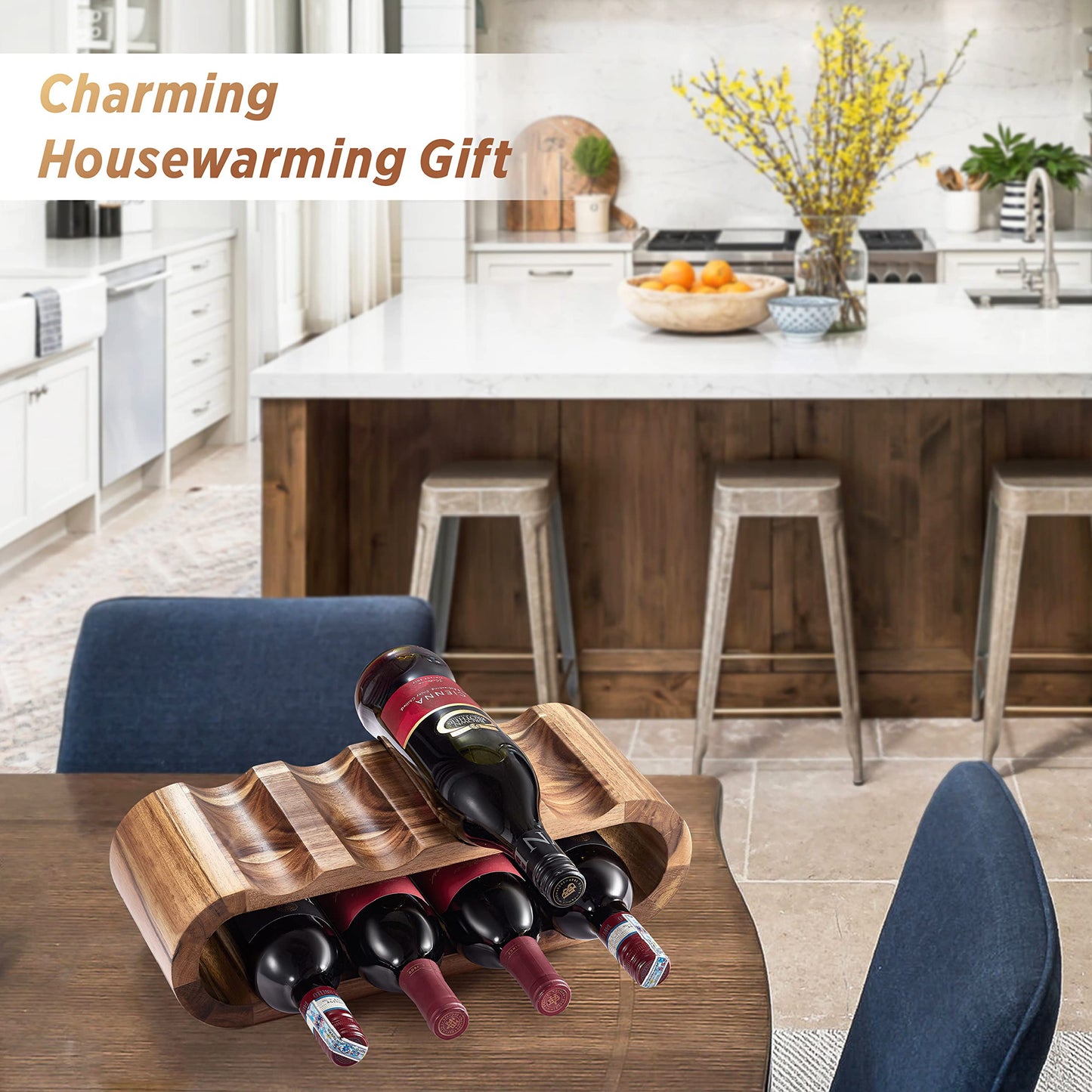 BLUEWEST Wooden Countertop Wine Rack – 8-Bottle Acacia Wine Holder Stand – Freestanding Wine Storage – Great for Home Decor No Assembly Required