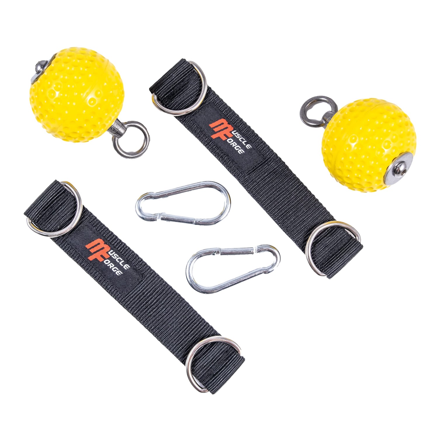MuscleForge Pull Up Grips Ball – Enhance Grip Strength & Forearm Training – 2.8inch Non-Slip Surface Grip Balls – Includes Carabiners & Straps – Max Load 530lbs – Ideal for Climbing, Calisthenics