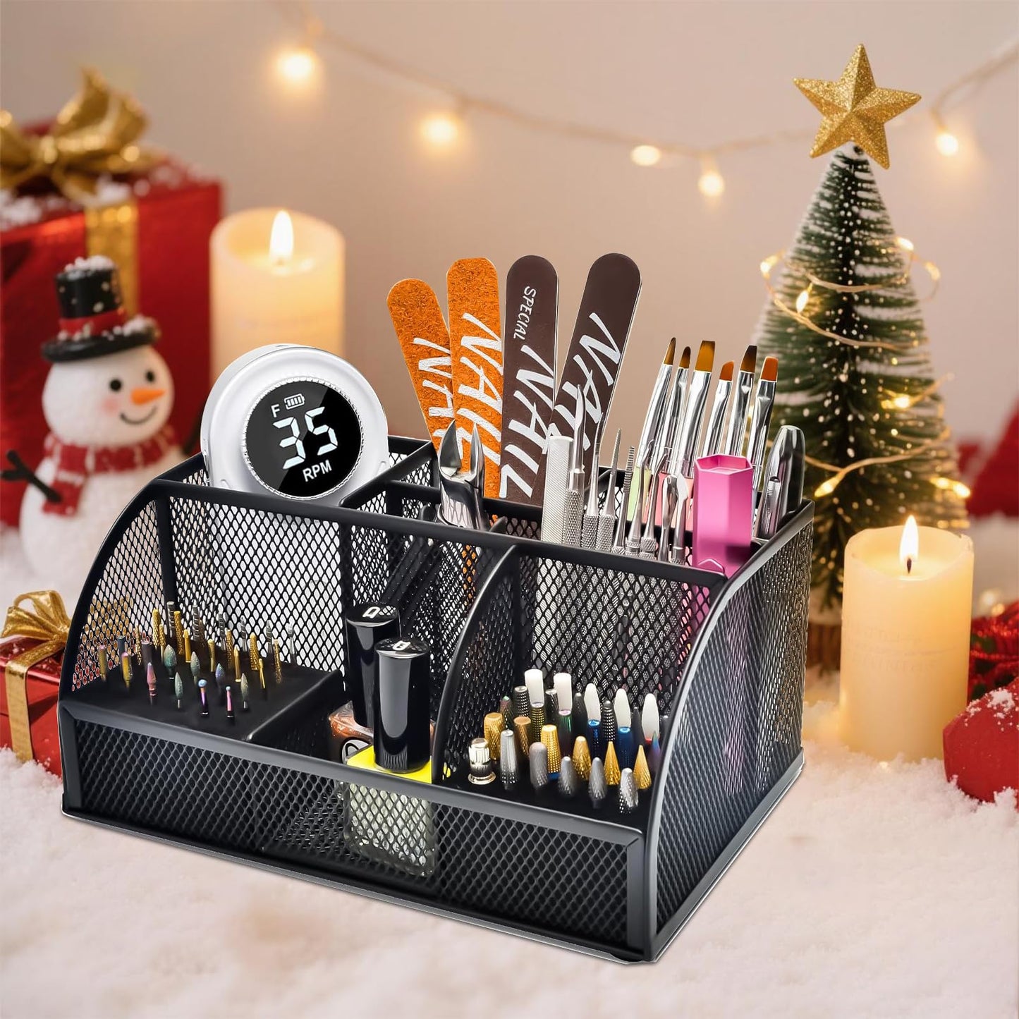 CGBE Nail Drill Bits Holder: 60 Holes Professional Drill Bit Holder for Nails - Mesh Metal Nail Tools Organizer Display Case - Nail Desk Organizer for Nail Tech - Black (Not Included Nail Drill)