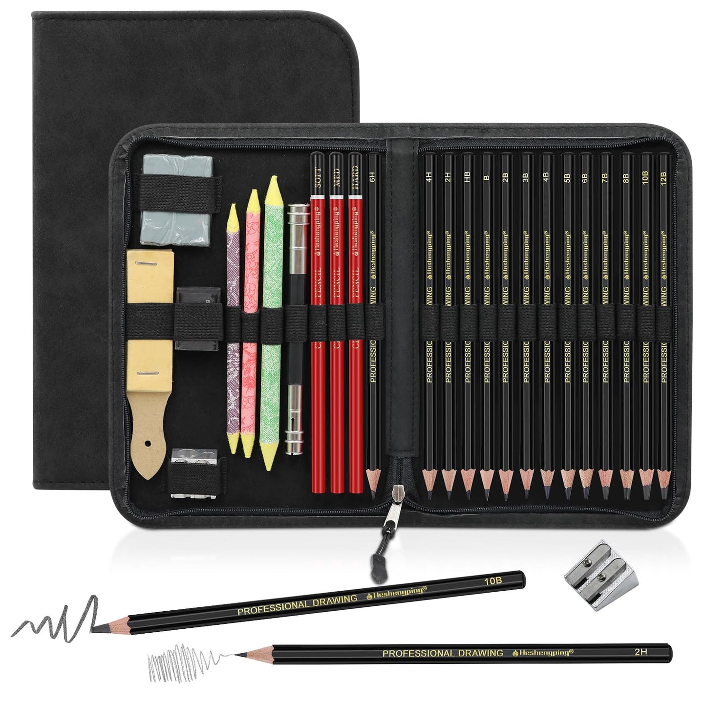 Heshengping, Sketching and Drawing Pencils Set 26pcs, Art Supplies Drawing pencil Kit,Graphite Charcoal Professional Pencils Set, Adults Beginners Artist