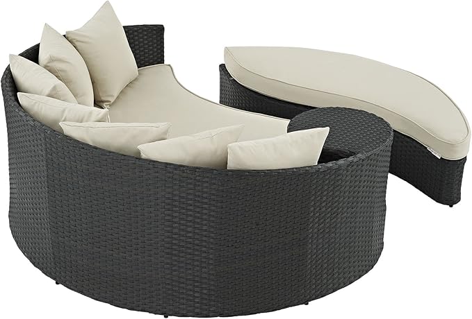 Modway EEI-1982-CHC-BEI Sojourn Wicker Rattan Outdoor Patio Sunbrella Fabric Daybed in Antique Canvas Beige