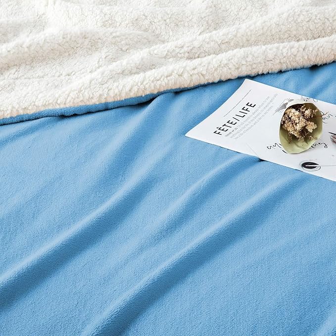 IR Imperial Rooms Light Blue Sherpa Blankets Queen Size for Bed - Wholesale Bulk Pack of 9 Sherpa Blankets - Soft Fluffy Throw Blanket for Hotels, Guest Bedroom, 90x90 Inches