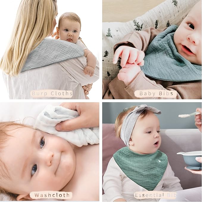 Konssy Muslin Baby Bibs 10 Pack Baby Bandana Drool Bibs 100% Cotton for Unisex Boys and Girls, Soft Absorbent Set for Teething and Drooling