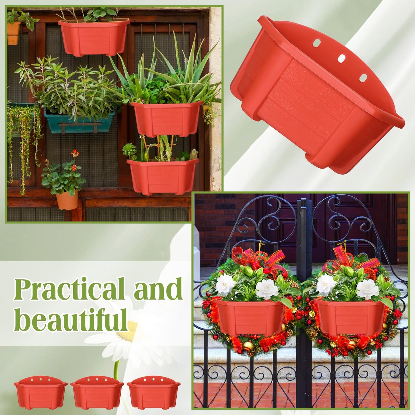 Rtteri 20 Pack Wall Hanging Planters, 9.8 Inch Plastic Flower Pots for Railing Fence, Wall Plant Basket for Balcony Fence Garden Yard Home Indoor Outdoor Decor