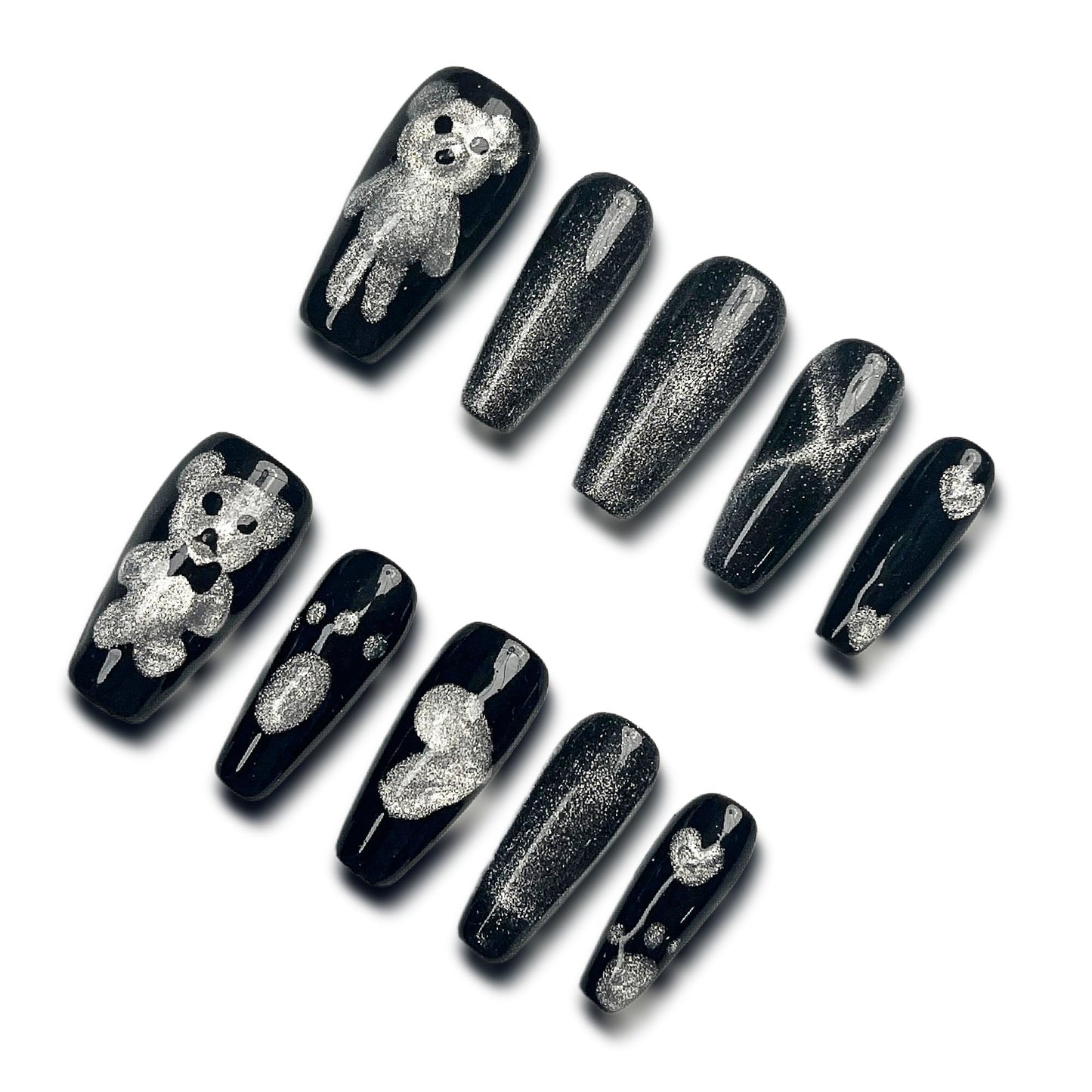 Wsiliana Handmade Fake Nails Press On Nails Medium Short Coffin Pink Tip 3D Design Art Charms Cute with Storage Box 10 Pcs (011, M)