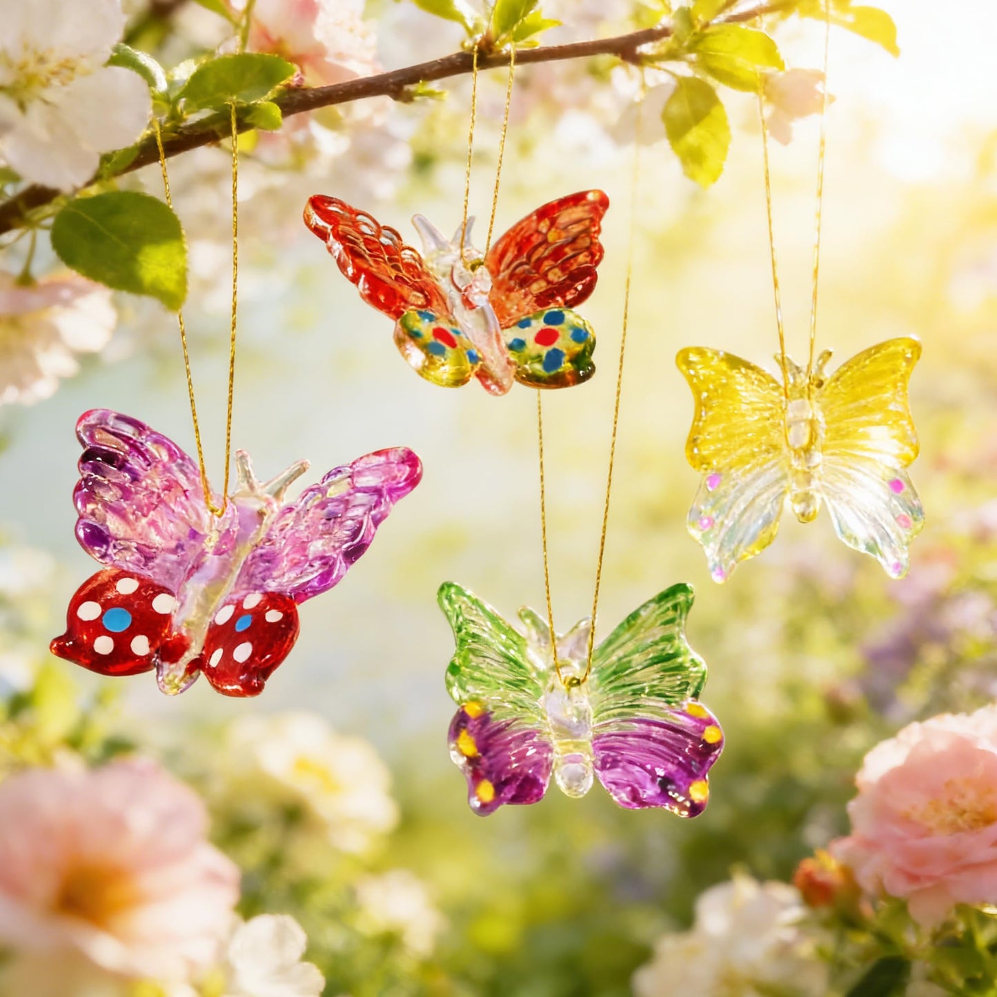 4pcs Glass Butterfly Ornament 1.7inch Hanging Crystal Butterflies Ornaments Decor for Home Window