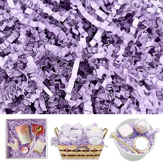 Tisspoms Light Purple Crinkle Cut Paper Shred Filler, 2 LB Basket Filler Shredded Paper, Confetti Stuffing for Basket Filling, Halloween, Thanksgiving, Christmas Gift Wrapping, Stuffer Party Supplies
