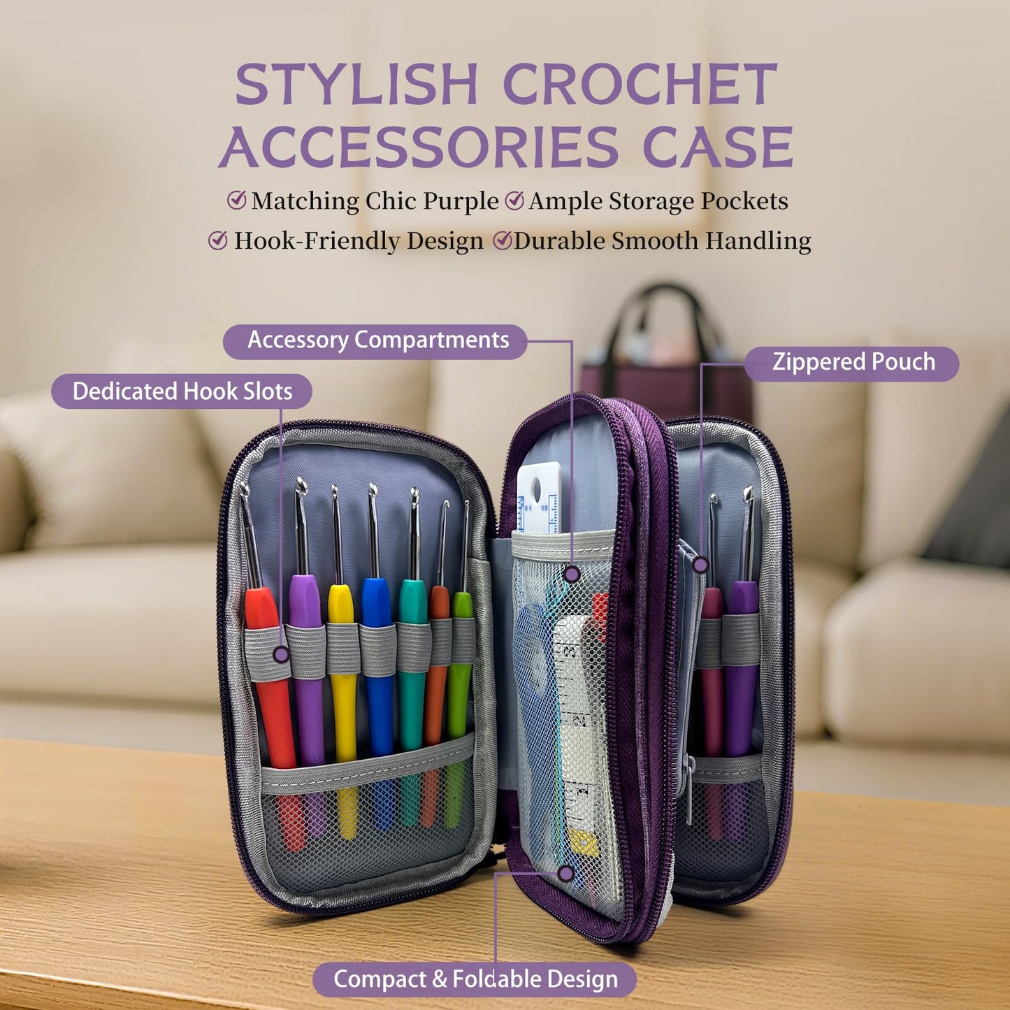 JC CRAFT Deluxe Beginner Crochet Kit – 116-Piece Set with 20 Yarns, Ergonomic Hooks, Accessories, Book for Beginners & Online Tutorial – DIY Starter Kit for Adults & Teens with Purple Bag & Case