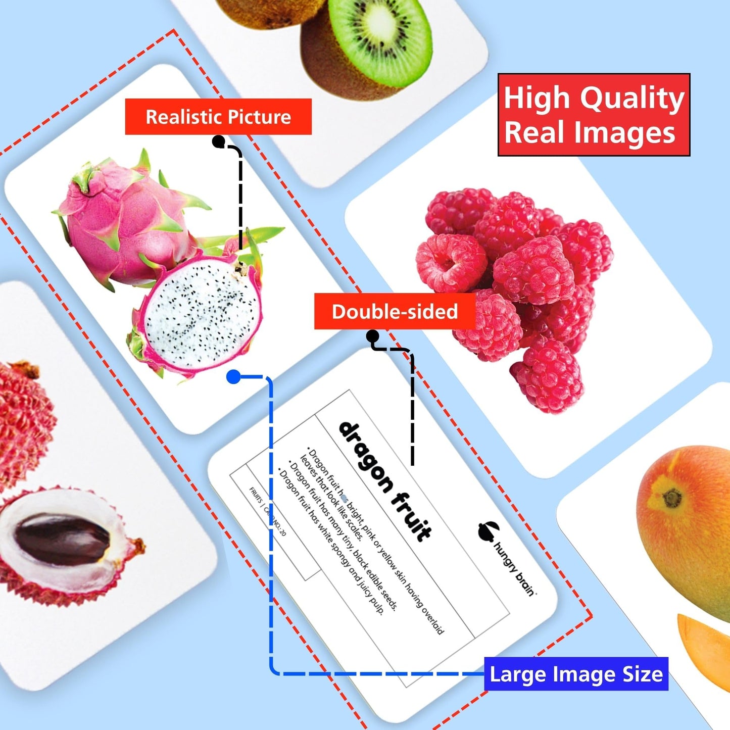 Hungry Brain Fruits Educational High Contrast Baby Flash Cards 3 Months to 6 Years | Visual Stimulation Cards | Brain Development, Montessori Early Learning for Toddlers, Infants, Preschool Kids