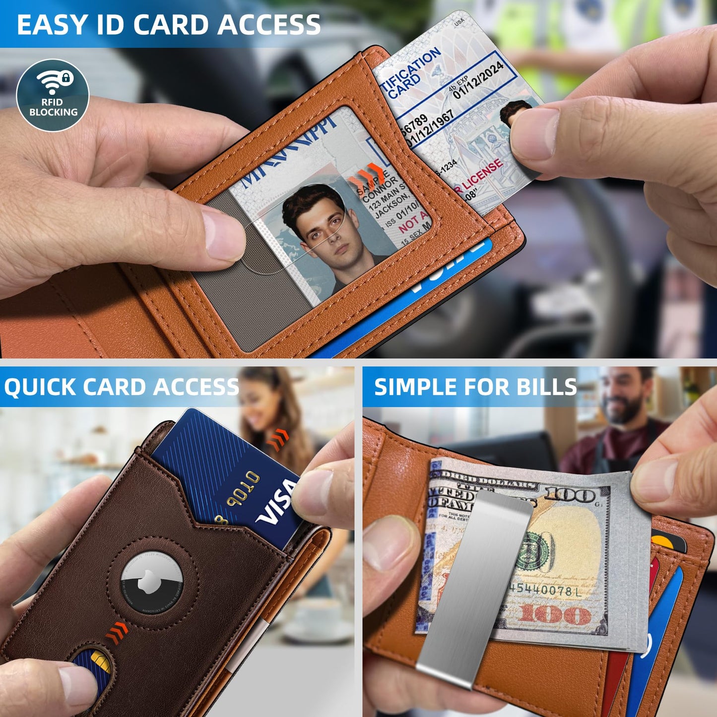 miyozi Airtag Wallet for Men,with Money Clip 11 Cards Slim Front Pocket Leather RFID Blocking Wallet with Gift Box