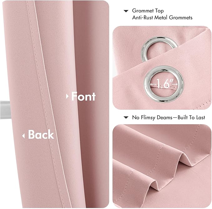 MIULEE Baby Pink Blackout Curtains - Bedroom Window Treatment Curtains Thermal Insulated Room Darkening Drapes for Living Room Kitchen Grommet Top Light Blocking Drapery, 40 x 45 Inches Long, 2 Panels