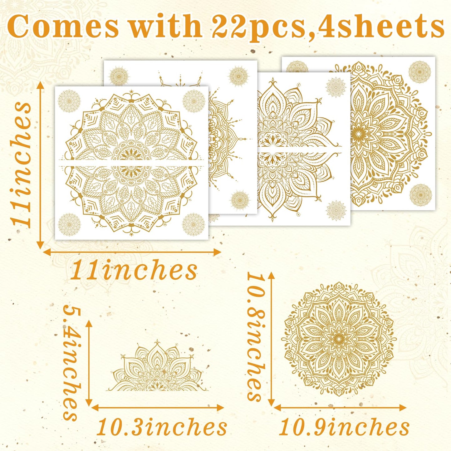 Kazova Gold Mandala Window Clings 22 Pcs 4 Sheets Double Sided Lotus Flower Window Stickers Vinyl Cling Non Adhesive Reusable Window Decals for Glass