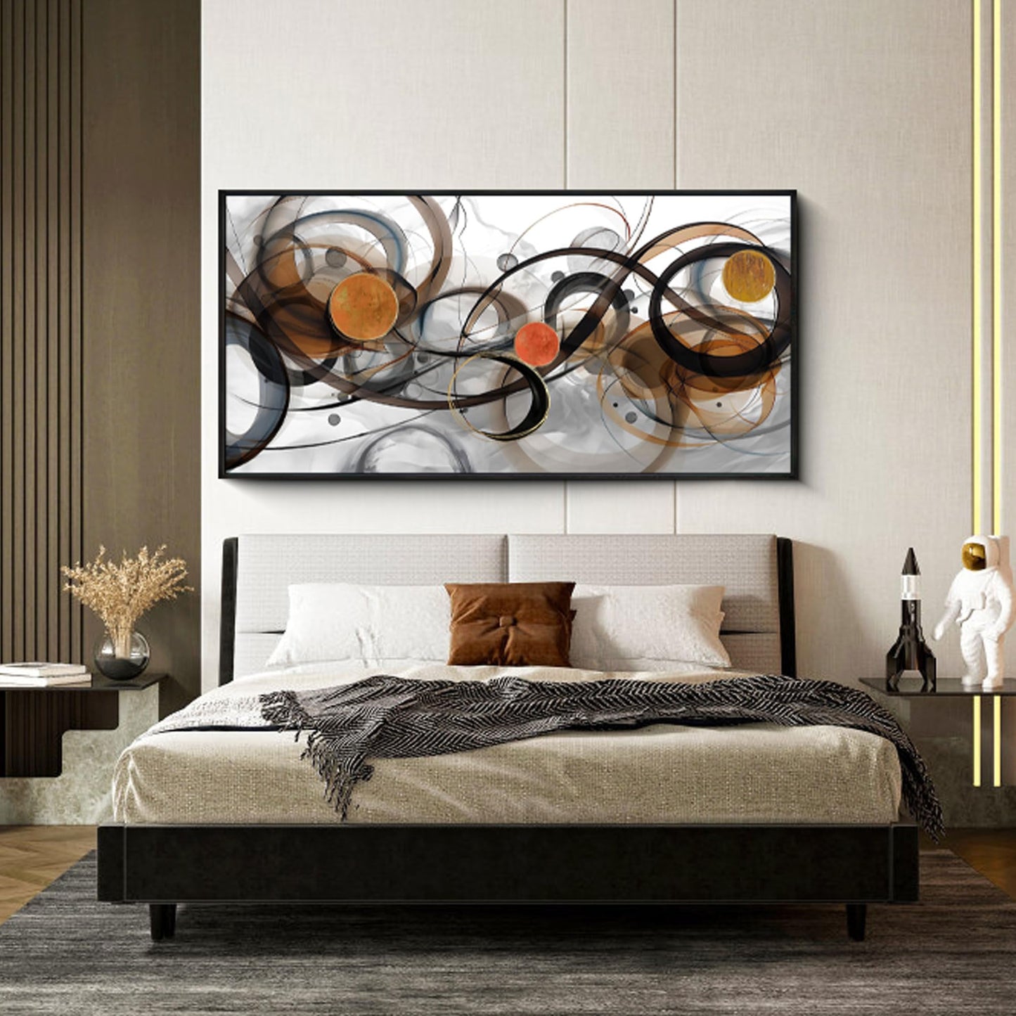 XLSJERST Black and Orange Picture Artwork - Boho Abstract Wall Art for Living Room Office Canvas Pintings Modern Minimalist Frame Wall Art 40x20 Inches