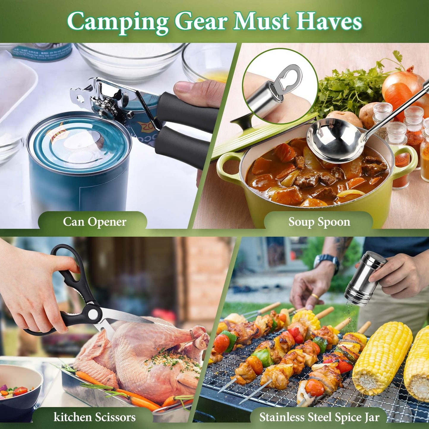 Camping Cookware Set, Camping Kitchen Gear, Camp Utensil Set Stainless Steel Grill Tools, Camping Cooking BBQ Equipment Kit for Travel Tent Picnic Portable Kitchen Essentials Accessories