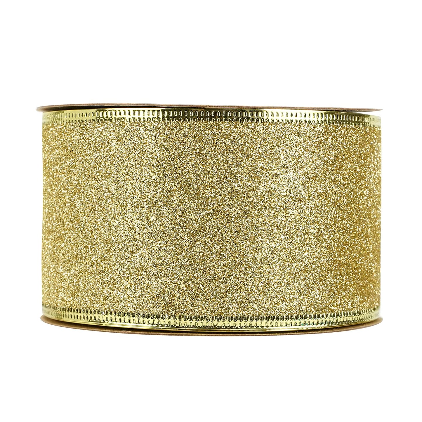 MEEDEE Gold Wired Ribbon 2.5 Inch Metallic Thick Glitter Ribbon by 25 Yards for Christmas Tree Decoration, Garland, Wreath Supplies