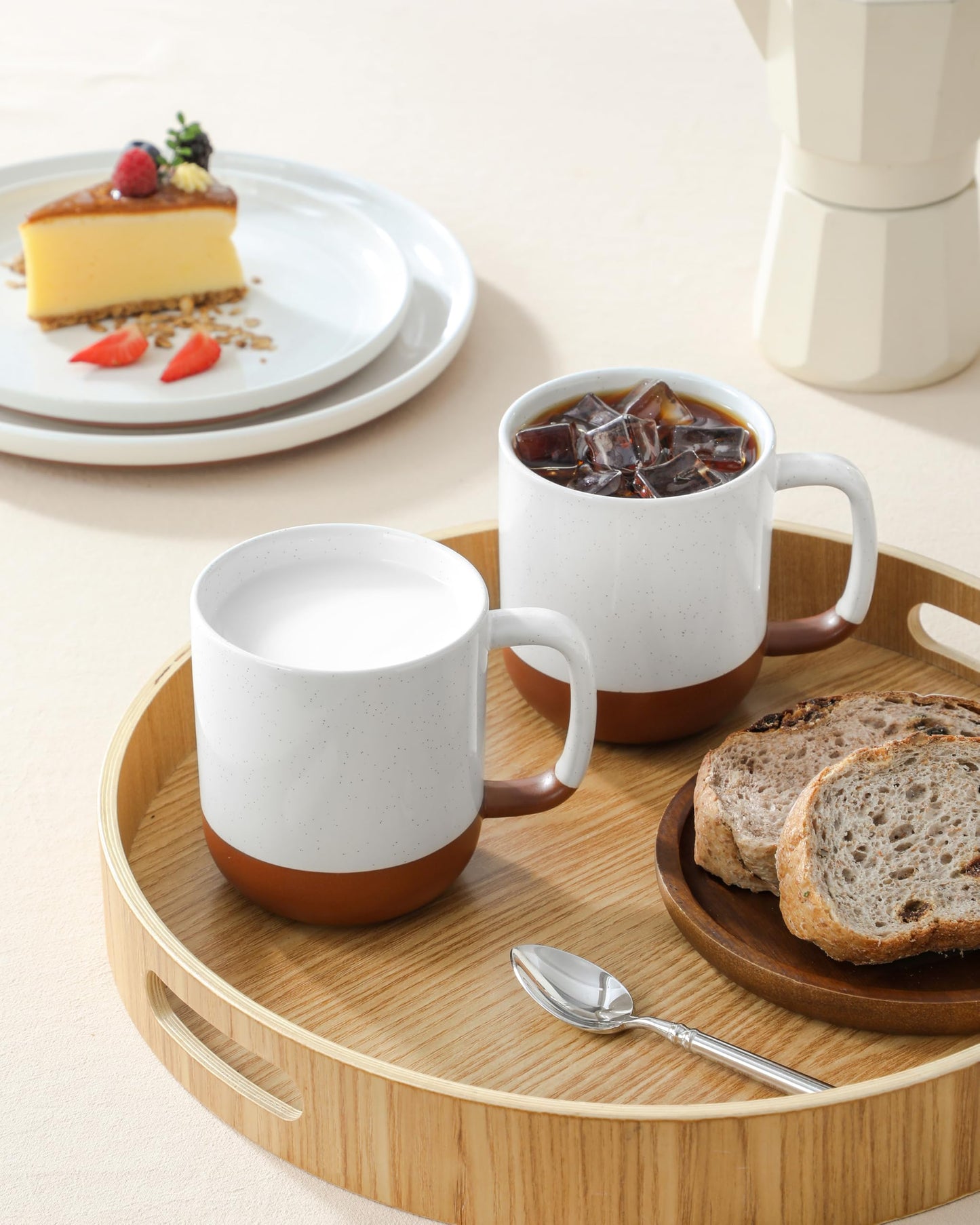 MALACASA Ceramic Coffee Mugs Set of 4, 16oz Coffee Cups, Modern Farmhouse Mugs for Coffee, Latte, Tea, Hot Chocolate, Cappuccino, Milk, Microwave & Dishwasher Safe, Khaki White, Series TARA