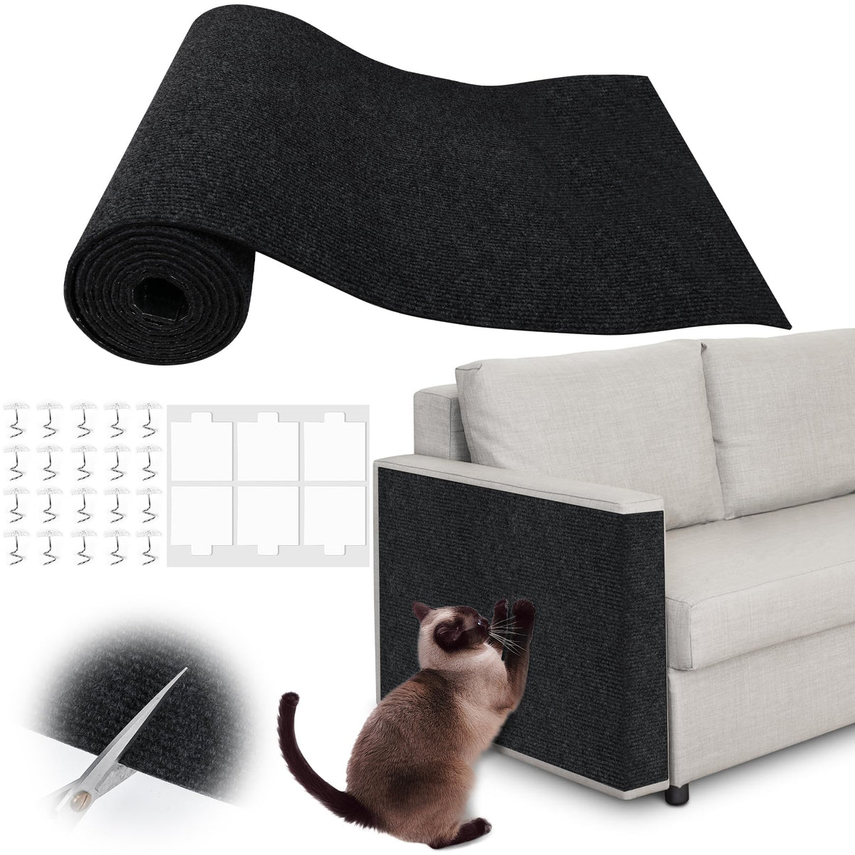 Cat Scratch Furniture Protector - 78.7" x 13.8" Trimmable Self-Adhesive Cats Claws Scratch Pads, DIY Cat Climbing Couch Protector for Scratch Post Cat Tree Replacement Indoor (Dark Gray)