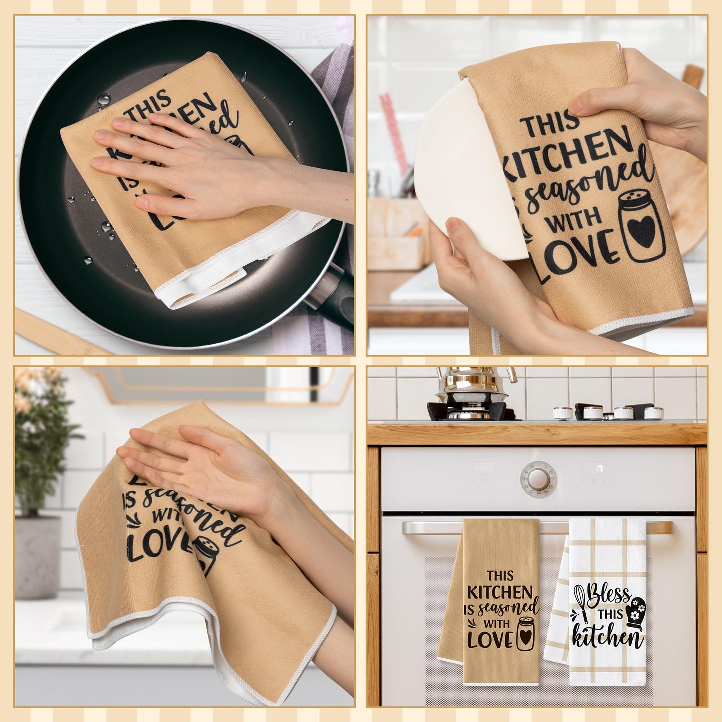 GROBRO7 Sweet Home Hand Towel - 6Pcs Funny Happiness is Homemade Kitchen Dish Towels Set Soft Polyester Towels Bathroom Farmhouse Decor for Home Dining Room Decor, Housewarming Gift for Hostess