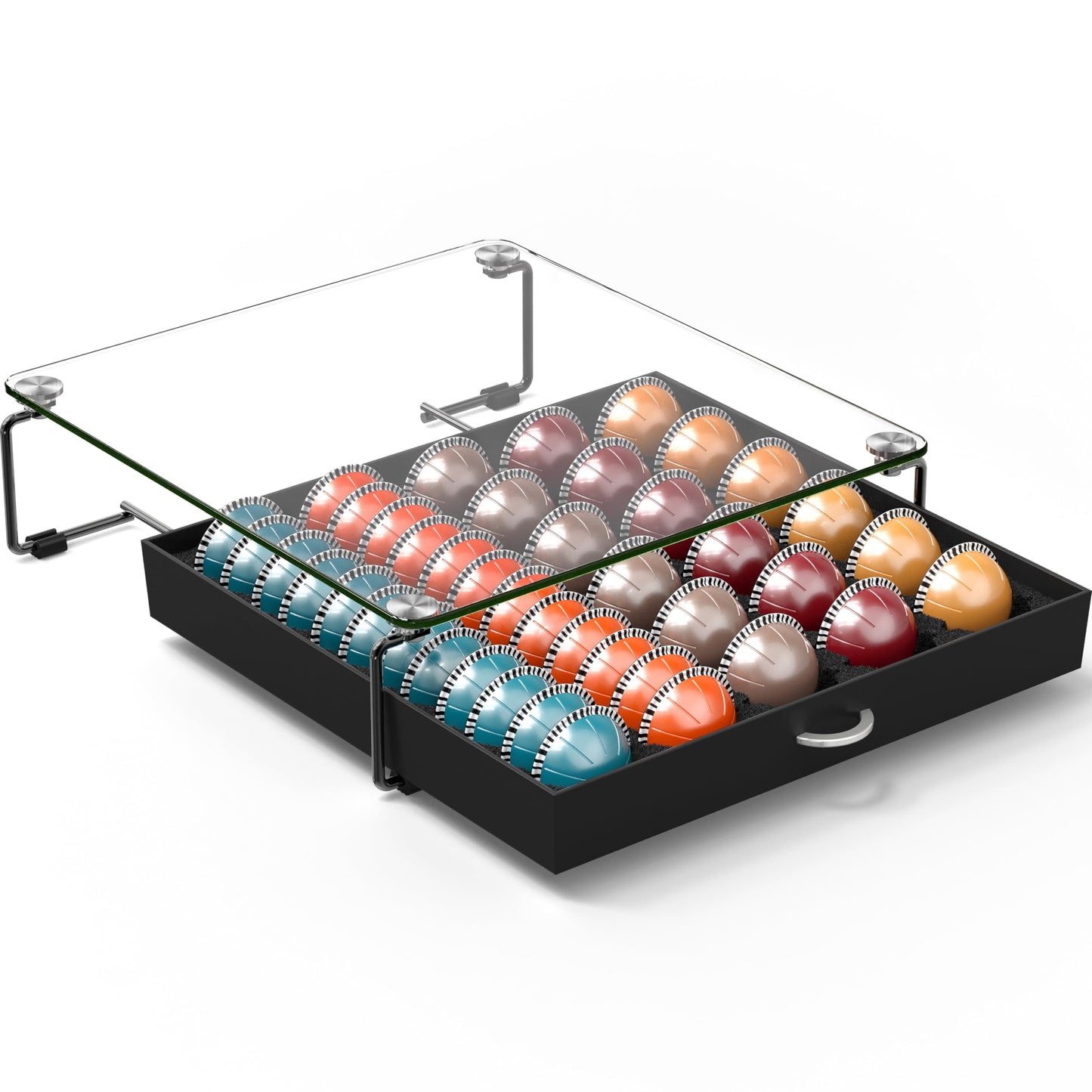 Deco Brothers Crystal Tempered Glass Vertuo Pod Holder Drawer, 30 Large or 60 Small Nespresso Capsule Organizer, Black