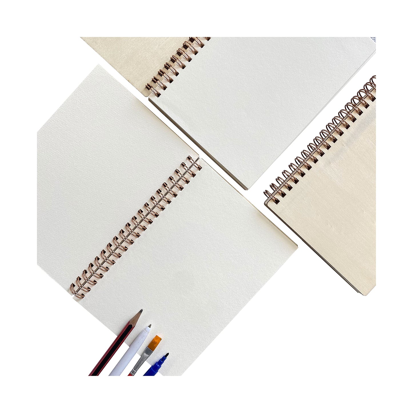 Cregugua 4 Pack A5 Wood Cover Jounal Notebook 40 Sheets Sketchbook 8.5 x 5.8 In Unlined Spiral Notebook for Crafting Project,Small Scrapbook