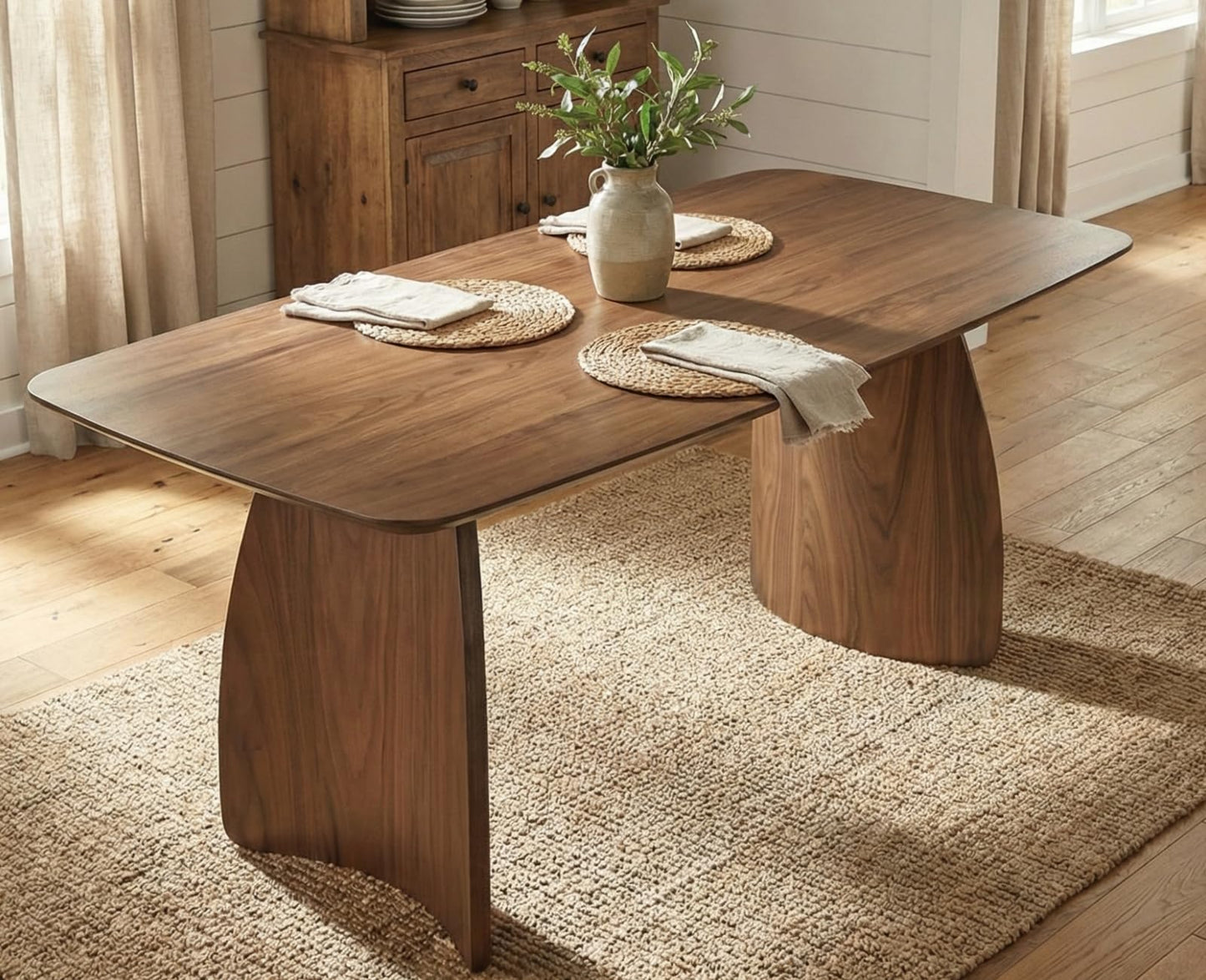 LukeAlon Modern Wooden Dining Table for 6 to 8 People, 71" Large Kitchen Dining Table with Wood Pedestal Base Mid Century Walnut Rectangular Long Dinner Table for Home Dining Room Restaurant, Brown