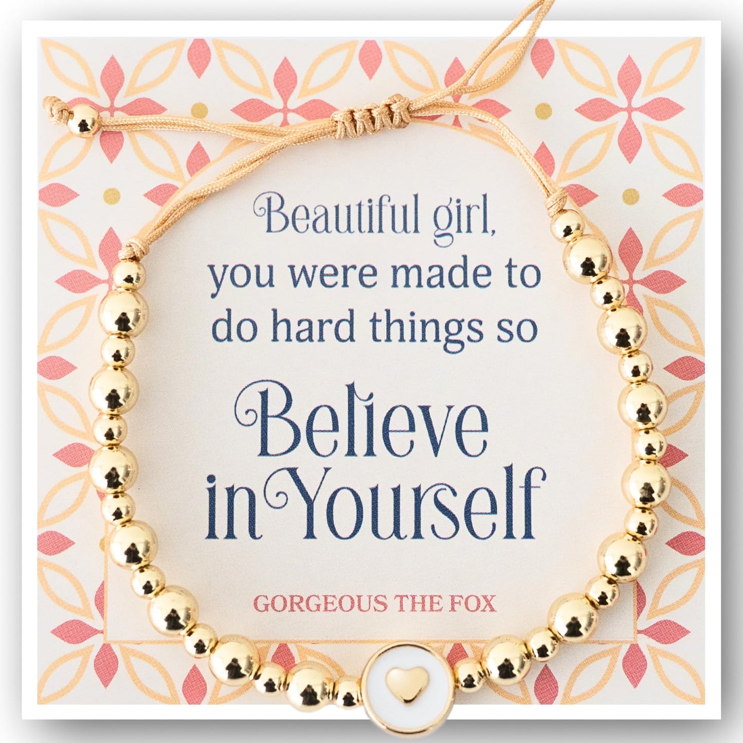 Inspirational Bracelets for Women – 18K Gold Plated – Motivational Gift Heart Pendant with Card