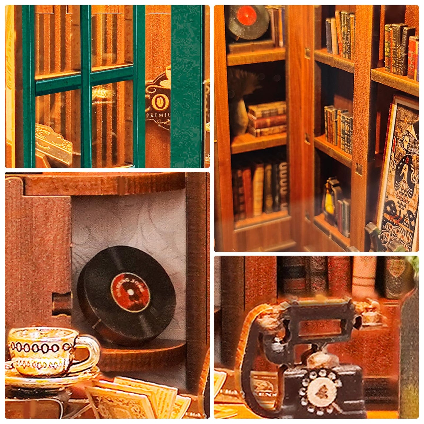 Foyucool DIY Book Nook Kit, Miniature Bookshelf Decor with LED Lights, Laser-Cut Wooden Craft Set for Adults, Creative Gift for Christmas, Birthday, Leisure Time