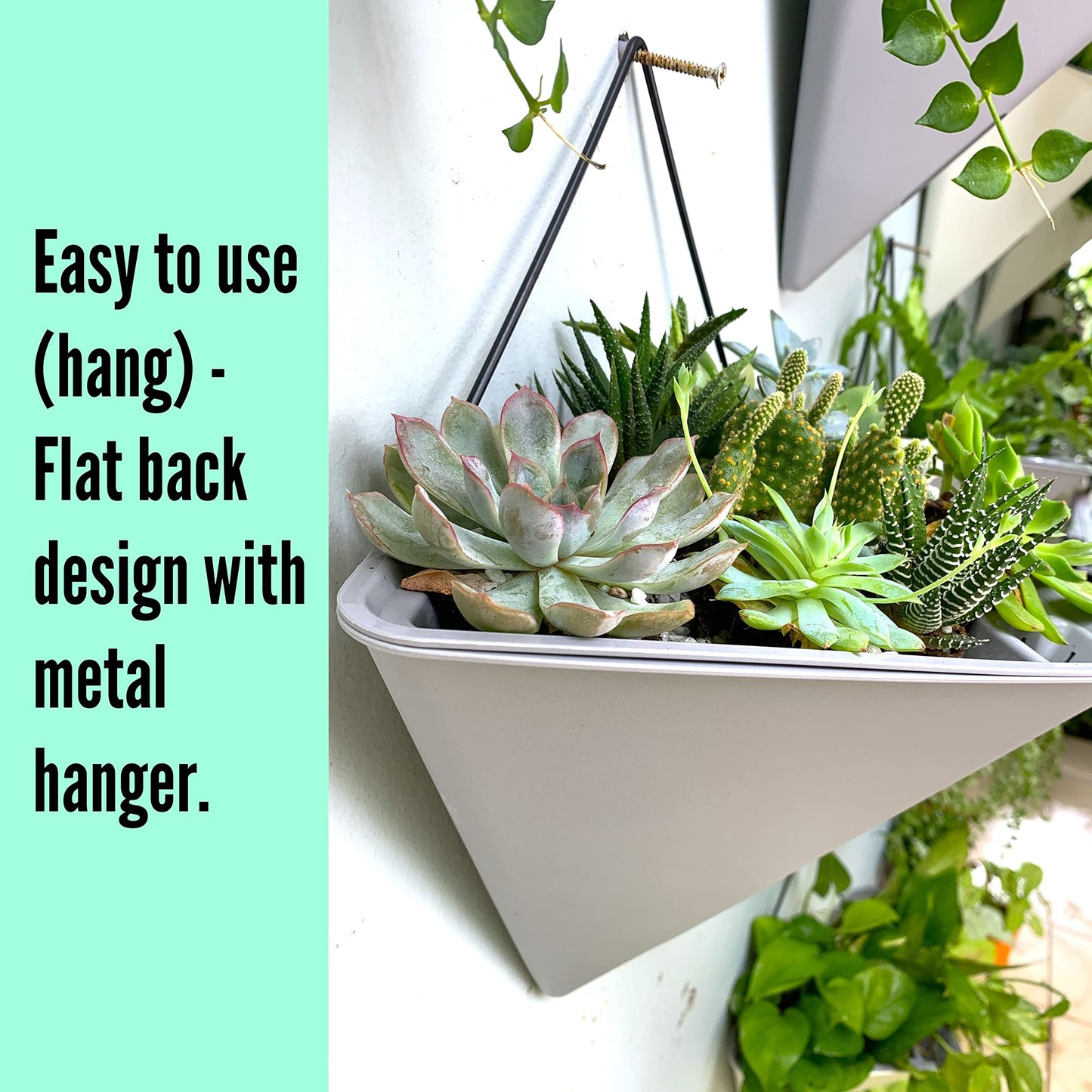 LaLaGreen Bundle - 12" x 4 Pack Gray + 12" x 4 Pack White Large Self Watering Geometric Hanging Flower Vase Vessel with Metal Hanger, Modern Stylish Wall Mounted Succulent Pot Holder Decor