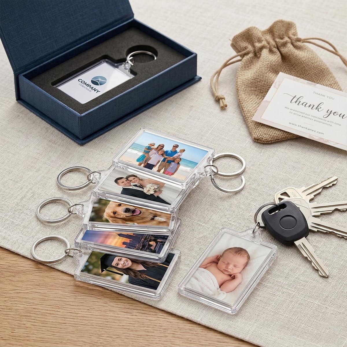 BOYIVI 16PCS Acrylic Photo Frame Keychain Holder Insert Blank Keyring Clear Picture Keychains for Customize DIY Craft Photo Display