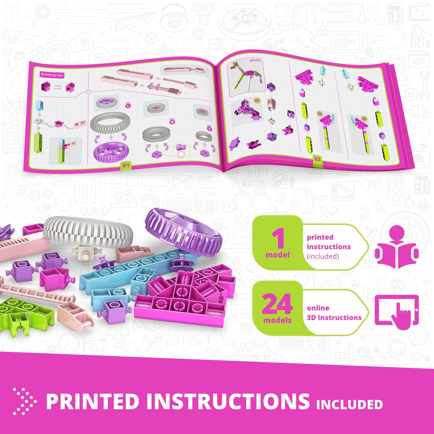 Engino STEM for Girls, 25 Multimodel Set, Building Toys for Kids 6+, Engineering Kit, Gifts for Boys & Girls, Learning & Education Set, STEM Projects
