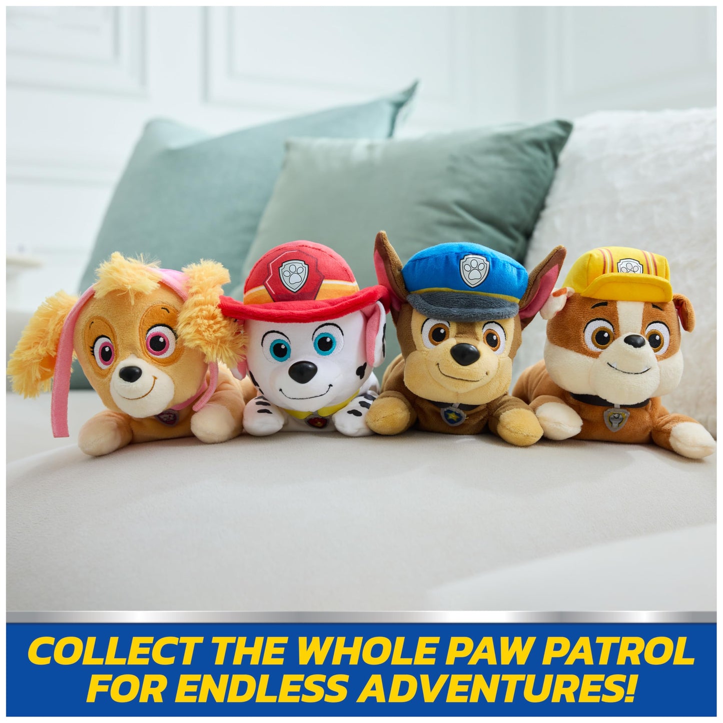 Paw Patrol GUND Rubble Plush, Official Lounging Rubble Plush Toy, Weighted Stuffed Animal, Sensory Toy for Ages 1 and Up, 8”