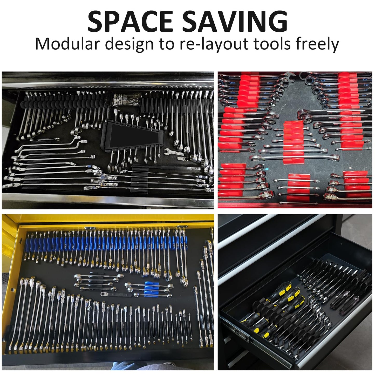 DEHOYI 48 pcs Modular Wrench Organizers for Tool Drawers - Wrench Rack with Metric&SAE Labels, Perfect Tool Storage Holder. Gift for father, brother and boyfriend (Black without Magnet)