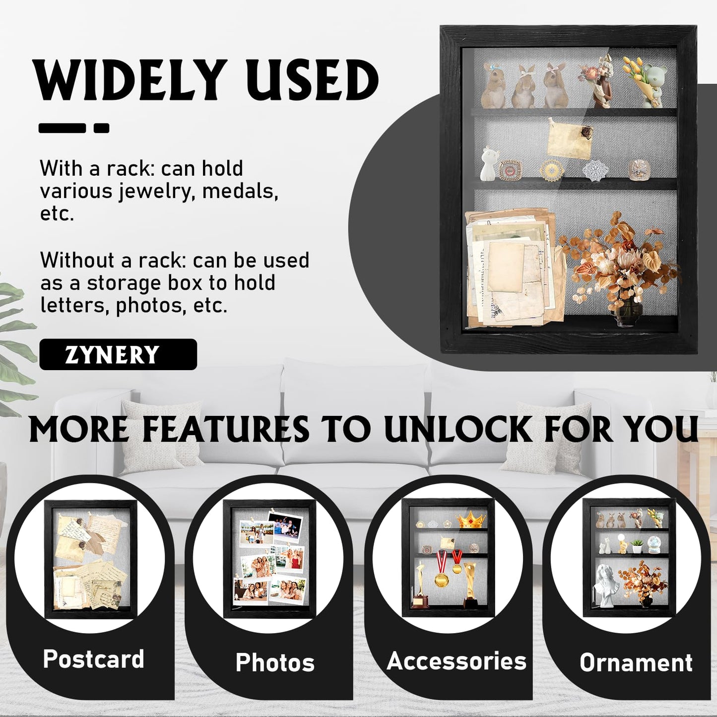 Shadow Box 14x11 Black Picture Frames Display Cases with LED Light,Memory Keepsakes Boxes with 4 Removable Trinket Shelf,for Anniversary Wedding Baby Graduates Memorial Collect-Distressed Retro