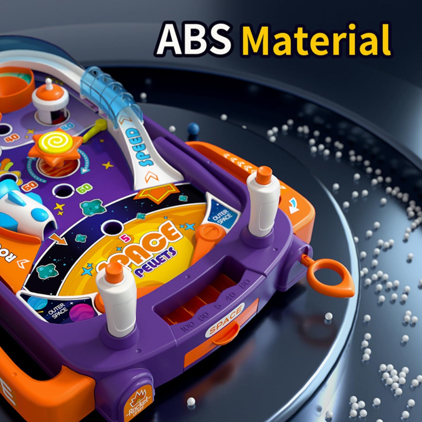 OLEOCA Tabletop Pinball Machine - Space Mini Arcade Game with Sound & Light, Pull-Back Launcher, Flippers, Carry Handle, Suction Cup Feet, Games for Kids Ages 3+