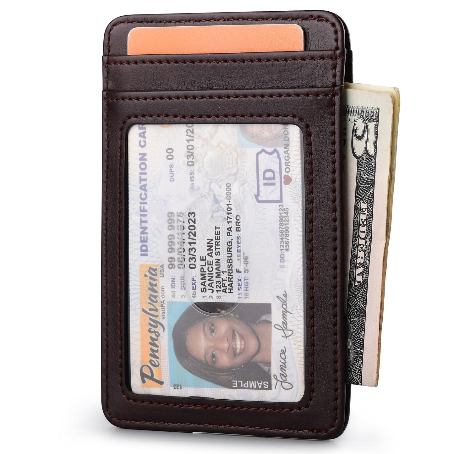 Buffway Mens Slim Wallet, Minimalist Thin Front Pocket Leather Credit Card Holder with RFID Blocking for Work Travel - Pebble Brown