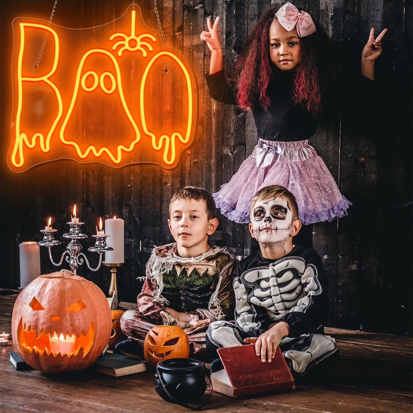 Halloween Boo Neon Sign, Spooky Ghost Neon Light Neon Signs, Dimmable Halloween Led Sign for Wall Bedroom Home Bar Halloween Party Decor Halloween Present for Trick or Treat Party Backdrop