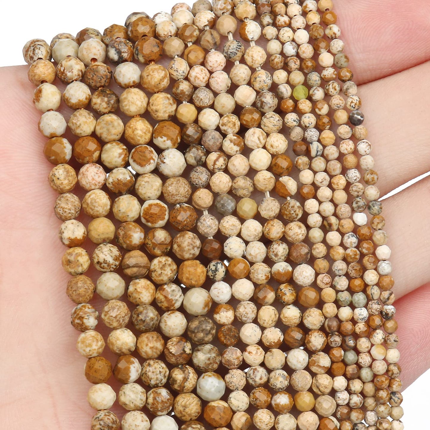 Song Xi 120pcs 3mm Natural Picture Gemstone Beads Faceted Round Loose Stone Beads for Jewelry Making