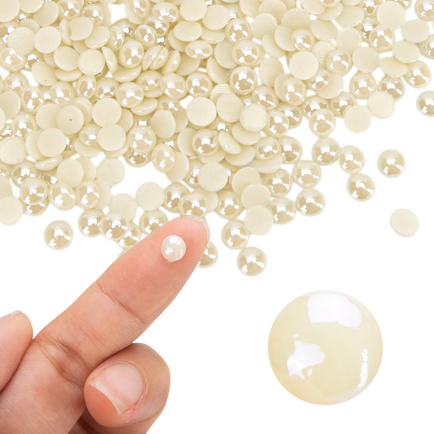 500Pcs Hotfix Flat Back Pearls Rhinestones, 6mm Ivory Half Round Pearl, Iron On Flatback Strass Stones for Home DIY Embellishment Shoes, Professional Nail Art, Face Makeup and Craft Y3700