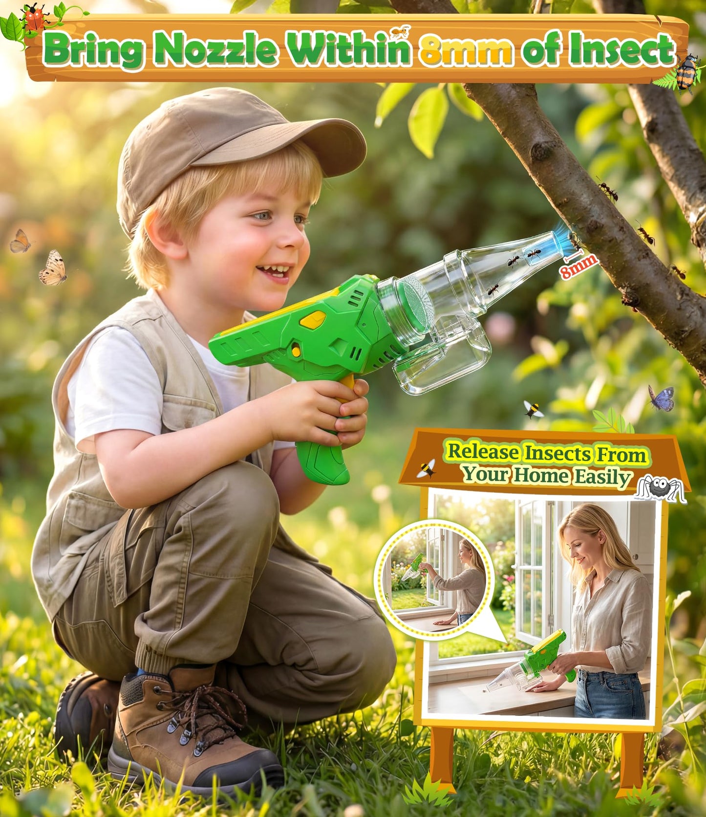 SOLIEHOO Bug Catcher for Kids 3-12, Bug Vacuum Bugs Catching Release Kit, Magnifying Glass Bug Collector Butterfly Net Bugs Grabber Insect Catcher Tweezers, Boys Outside Explorer Toys Birthday Gift