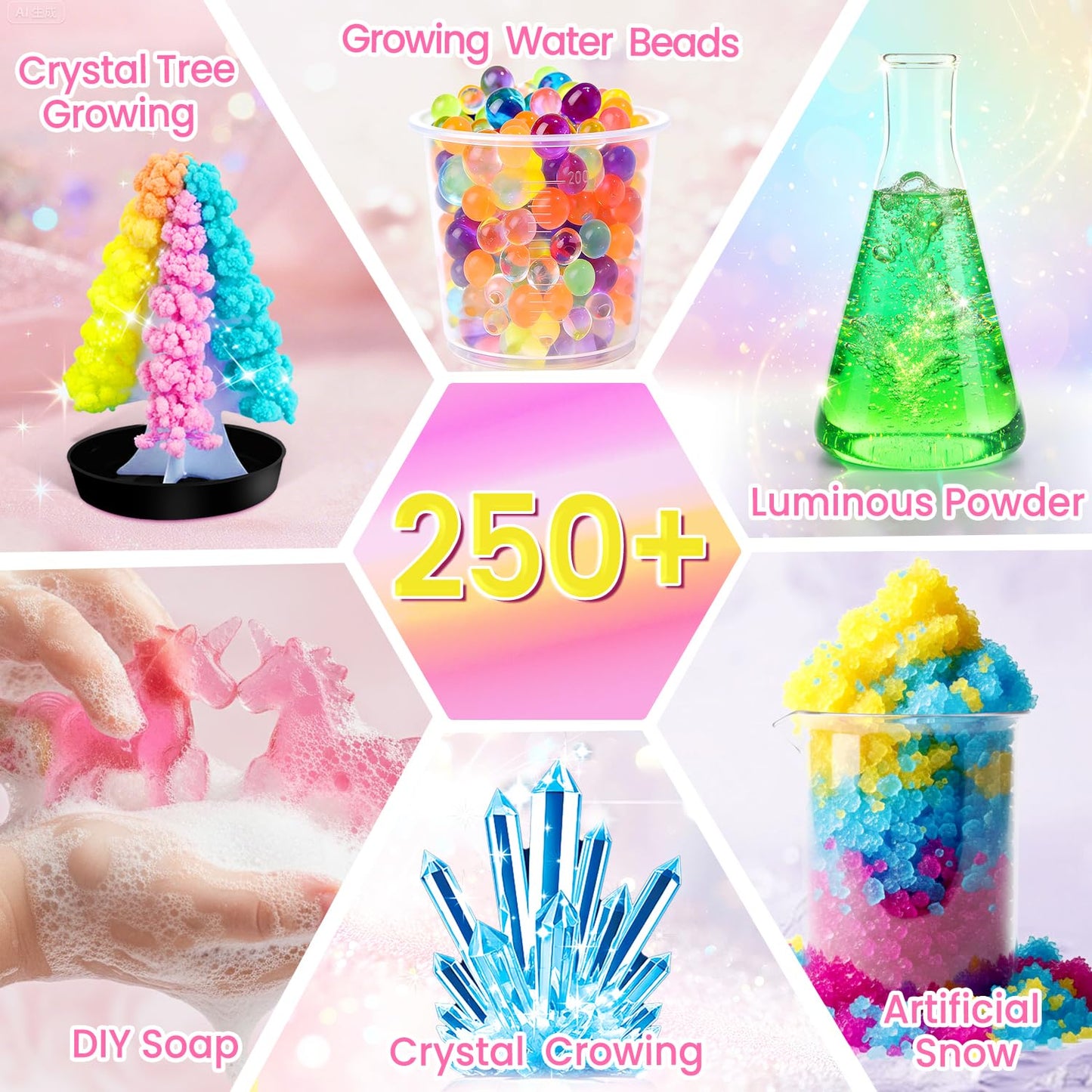 UZSOMX Girls Science Kit for Kids 8-12, 250+ Science Experiments Stem Toy Learning & Educational Projects with Chemistry Set, Crystal Growing, Volcano Science Kit