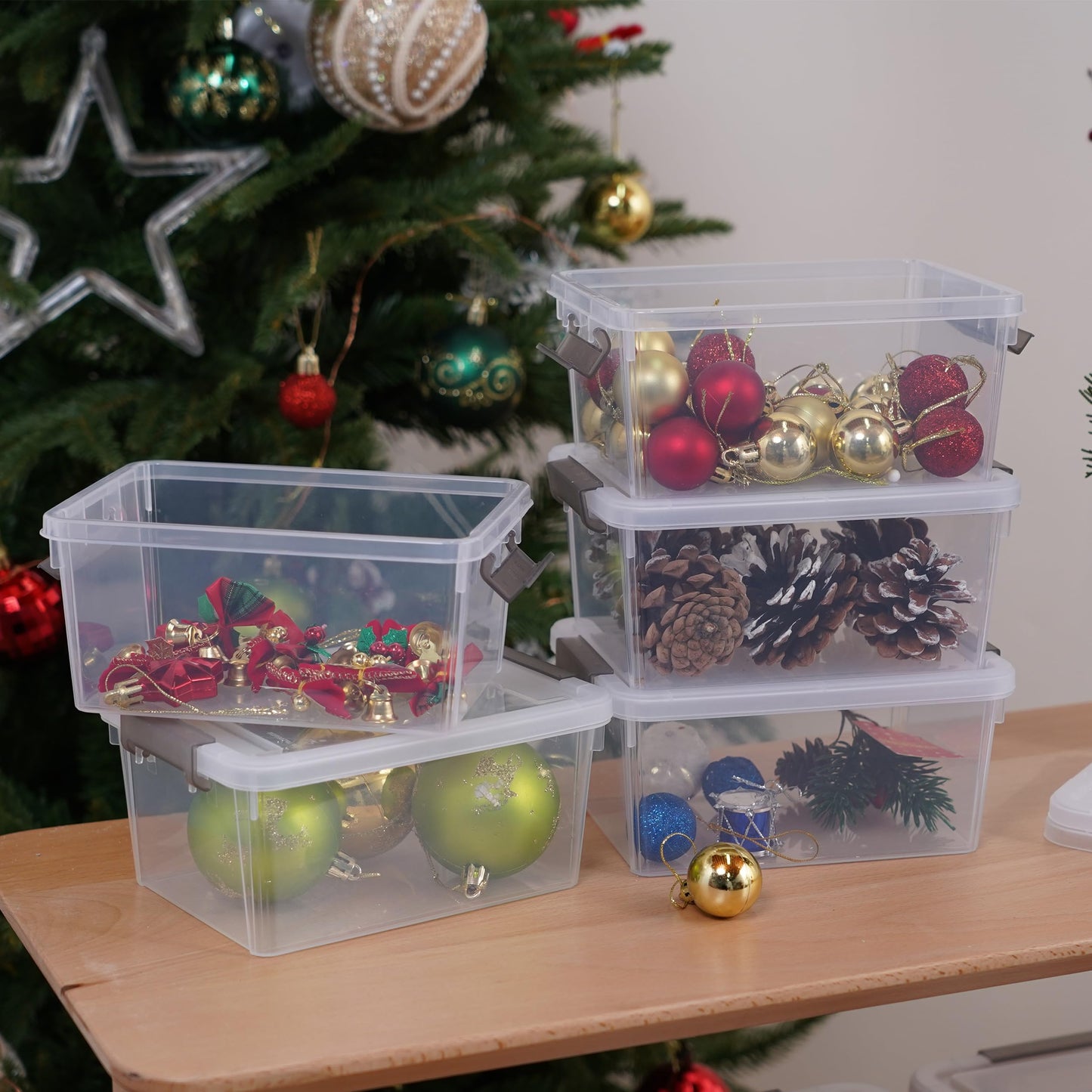 Citylife 1.3 QT 10 Pack Small Storage Bins Plastic Storage Container Stackable Box with Lids for Organizing, Clear White