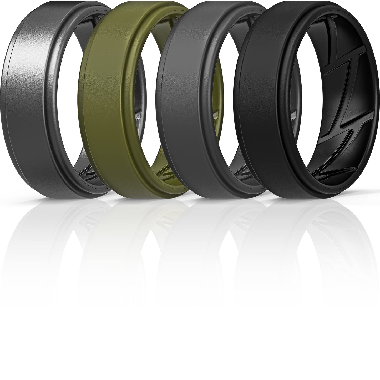 ThunderFit Silicone Wedding Rings for Men Breathable Airflow Inner Grooves, Step Edge Sleek Design Rubber Engagement Bands 8mm Wide 2mm Thick, Variety Multipack 1-7