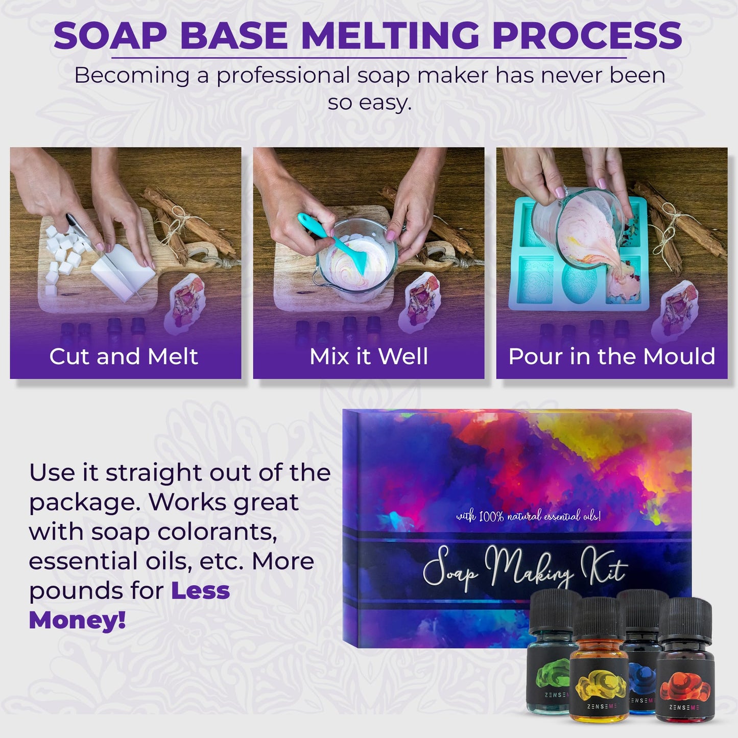 Soap Making Kit for Adults, Make Your Own Soap with Melt & Pour diy gentle soap supplies; 6 Essential Oils, Silicone Soap Mold, Spoon, Dried Flowers, 1.5lbs. Goats Milk Soap Base, 4 Colors, 9 Labels