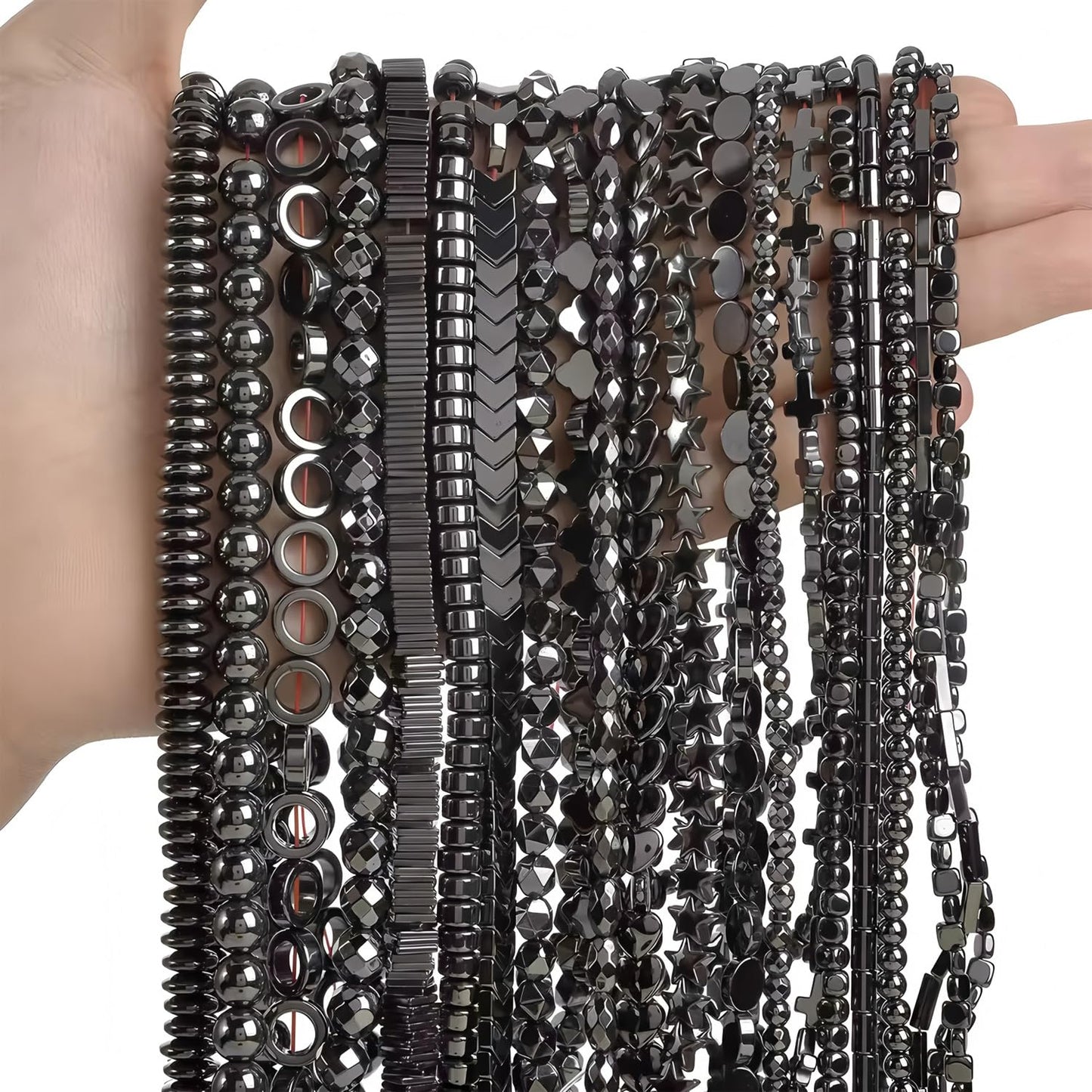 HAAMIIQII 65pcs 6mm Natural Black Hematite Loose Gemstone Beads Flat Clover Shape Spacer Stone Beads for Jewelry Making DIY Bracelets Necklaces Crafting