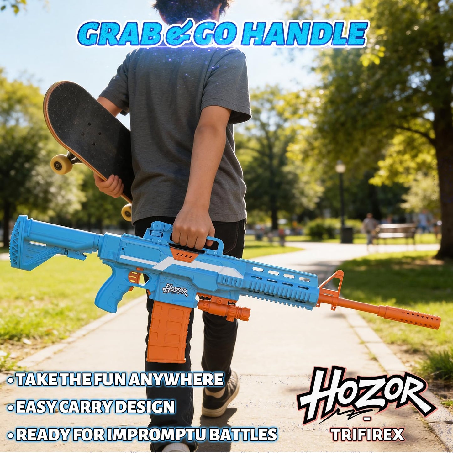 Hozor TriFireX Rechargeable Motorized Blaster Tactical Vest Kit, Multi-Play Styles, 3 Firing Modes, 2 Clips, 150 Foam Darts, Kids Toys & Gifts.