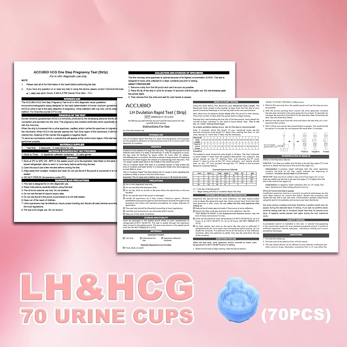 50 Ovulation and 20 Pregnancy Test Strips Combo Kit, Over 99% Accurate Fertility Test, 5mm LH and HCG Predictor Kit, with 70 Free Urine Cups
