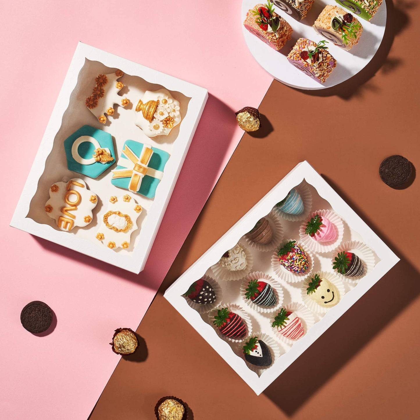 SLShePack 12PCS 10 x 7 x 2.5 inches Cookies Bakery Boxes with Window, Cakesicle, Chocolate Bomb, Macaron, Clear Chocolate Covered Strawberries, Pretzel Rods Boxes