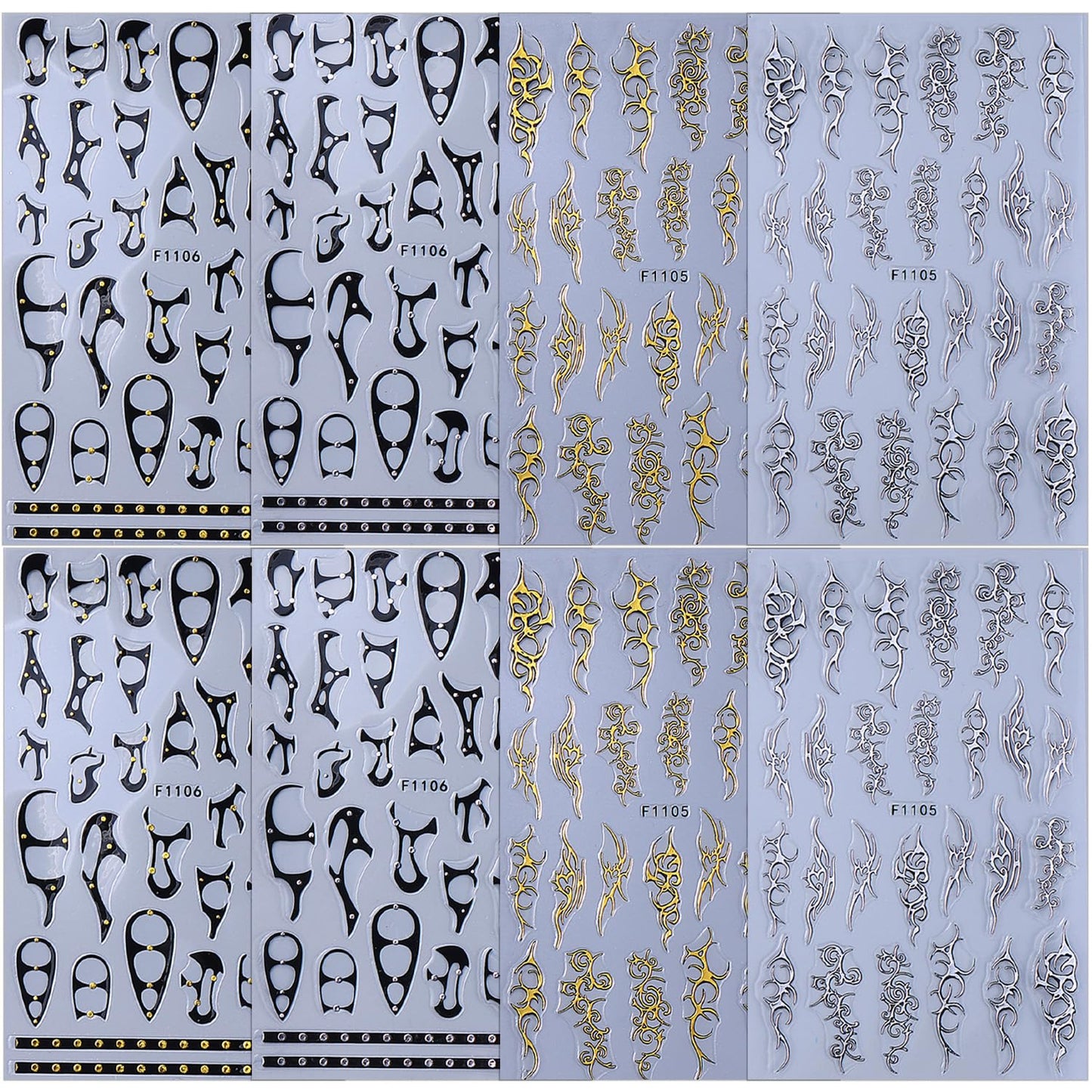 8 Sheets Goth Nail Stickers for Nail Art 3D Punk Style Black Belt Nail Art Stickers Gold Silver Flame Lines Nail Decals Self-Adhesive Centipede Pattern Irregular Geometric Lines Nail Design for Women