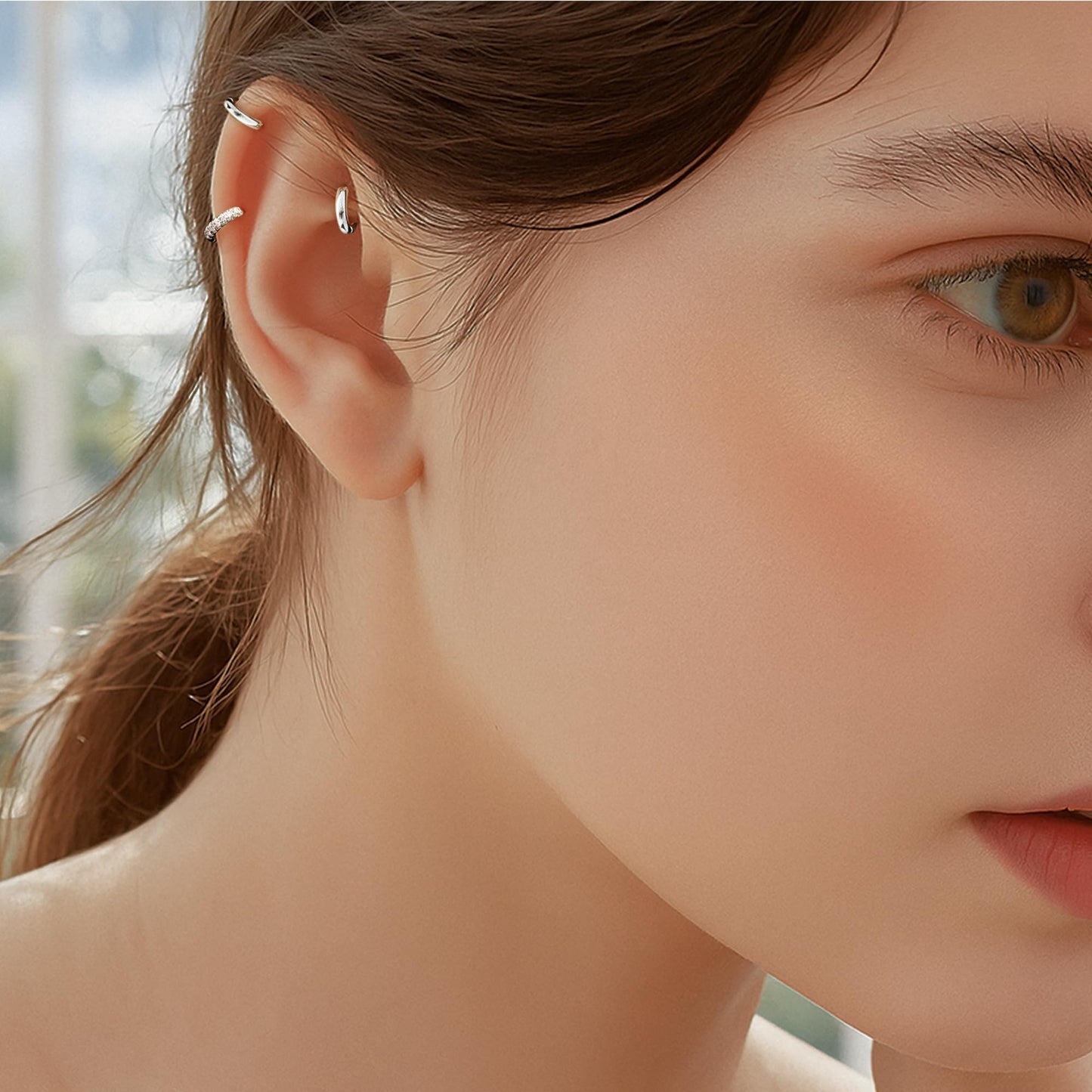 6mm Huggie Small Hoop Earrings Set for Women Silver Stack Thin Cute Cartilage Earring Sets for Multiple Double Piercing Lightweight Mini Dainty Trendy Clip On Mom Jewelry Gifts