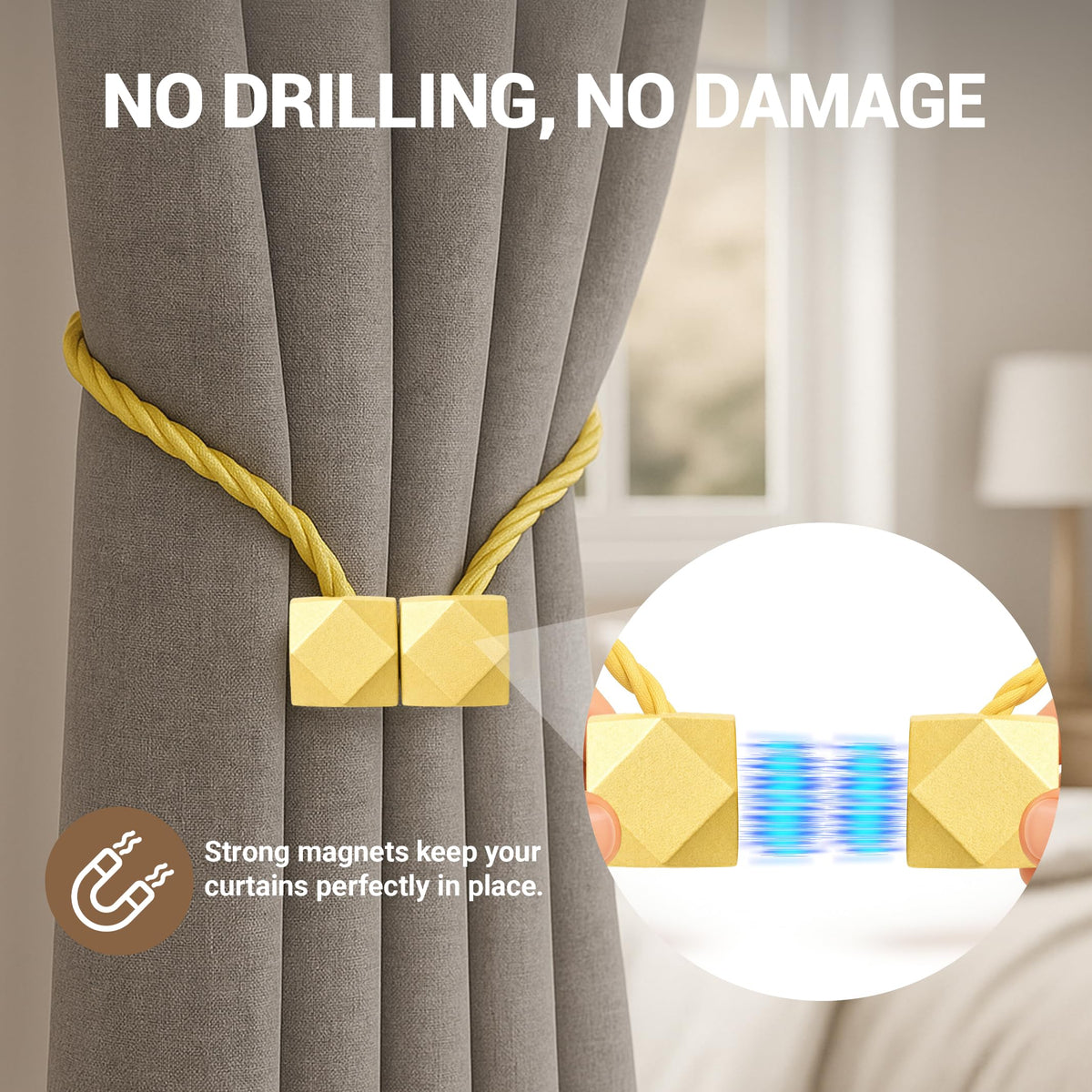 Magnetic Curtain Tiebacks Golden 6pcs (6 Count)